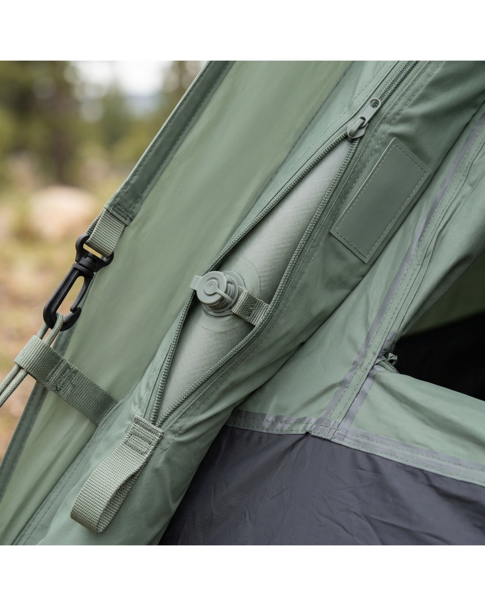 Dlynd Four Person Three Air Beam Tent with Hand Pump Sage Graphite - Detail view