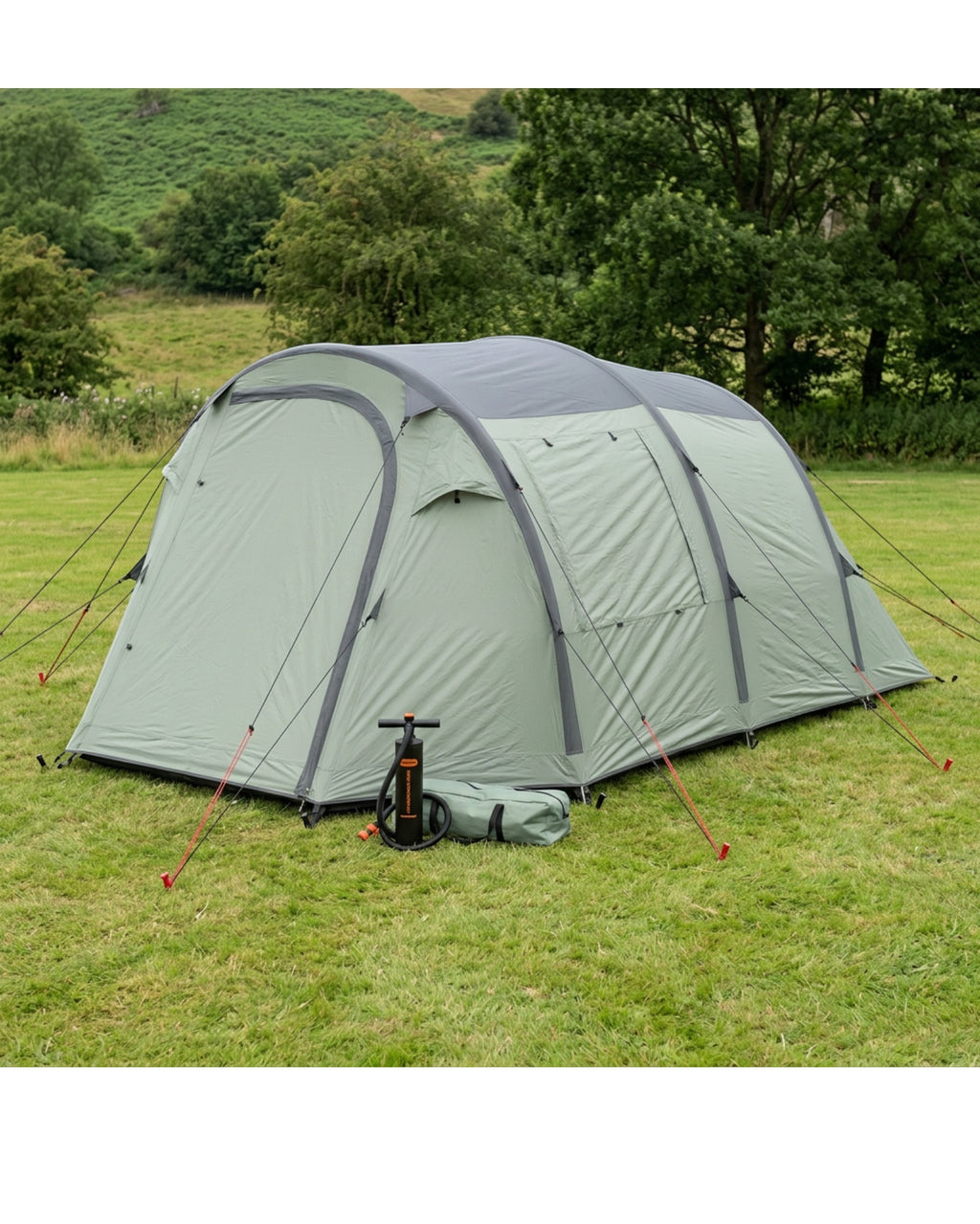 Dlynd Four Person Three Air Beam Tent with Hand Pump Sage Graphite - Lifestyle view